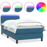 Letto a Molle con Materasso e LED Blu Scuro 90x210 cm Velluto