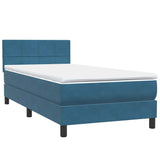 Letto a Molle con Materasso e LED Blu Scuro 90x210 cm Velluto