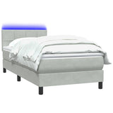 Letto a Molle con Materasso e LED Grigio Chiaro 100x210cm Velluto