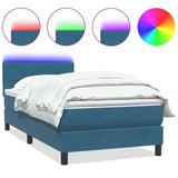 Letto a Molle con Materasso e LED Blu Scuro 80x220 cm Velluto