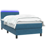 Letto a Molle con Materasso e LED Blu Scuro 80x220 cm Velluto