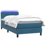 Letto a Molle con Materasso e LED Blu Scuro 90x210 cm Velluto