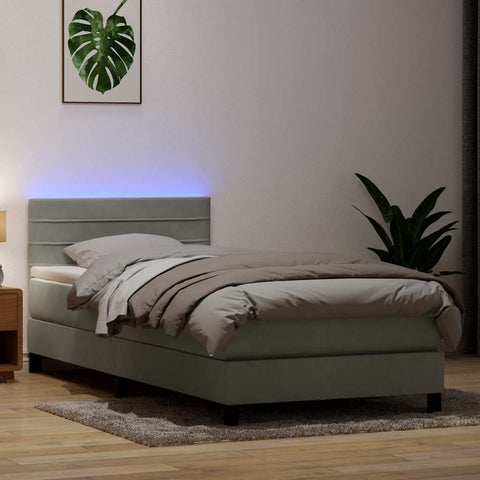 Letto a Molle con Materasso e LED Grigio Chiaro 100x210cm Velluto