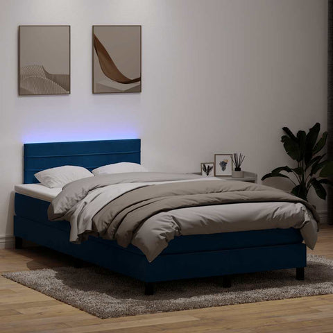 Letto a Molle con Materasso e LED Blu Scuro 120x210 cm in Velluto