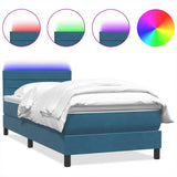 Letto a Molle con Materasso e LED Blu Scuro 80x220 cm Velluto