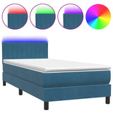 Letto a Molle con Materasso e LED Blu Scuro 90x210 cm Velluto