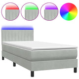 Letto a Molle con Materasso e LED Grigio Chiaro 100x210cm Velluto
