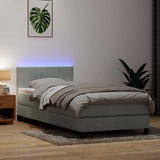 Letto a Molle con Materasso e LED Grigio Chiaro 100x210cm Velluto