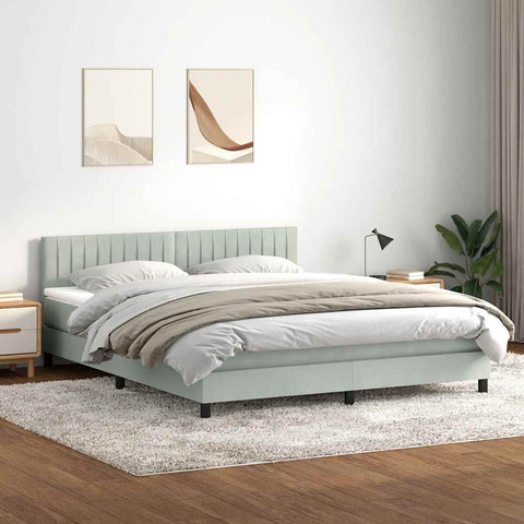 Letto a Molle con Materasso e LED Grigio Chiaro 180x210cm Velluto