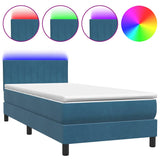 Letto a Molle con Materasso e LED Blu Scuro 80x220 cm Velluto