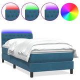 Letto a Molle con Materasso e LED Blu Scuro 90x210 cm Velluto
