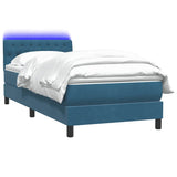 Letto a Molle con Materasso e LED Blu Scuro 90x210 cm Velluto