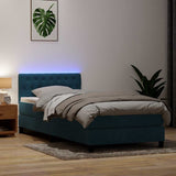 Letto a Molle con Materasso e LED Blu Scuro 90x210 cm Velluto