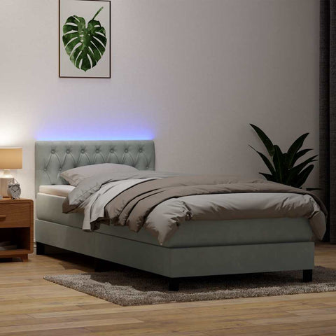 Letto a Molle con Materasso e LED Grigio Chiaro 100x210cm Velluto