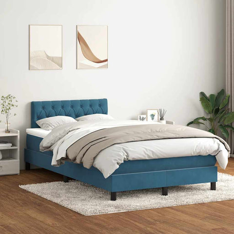Letto a Molle con Materasso e LED Blu Scuro 120x210 cm in Velluto