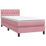 Letto a Molle con Materasso e LED Rosa 80x220 cm Velluto
