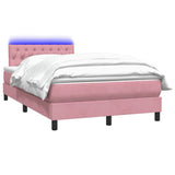Letto a Molle con Materasso e LED Rosa 120x220 cm in Velluto