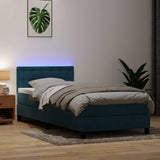 Letto a Molle con Materasso e LED Blu Scuro 90x210 cm Velluto