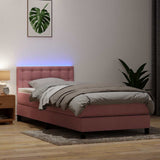 Letto a Molle con Materasso e LED Rosa 90x210 cm Velluto