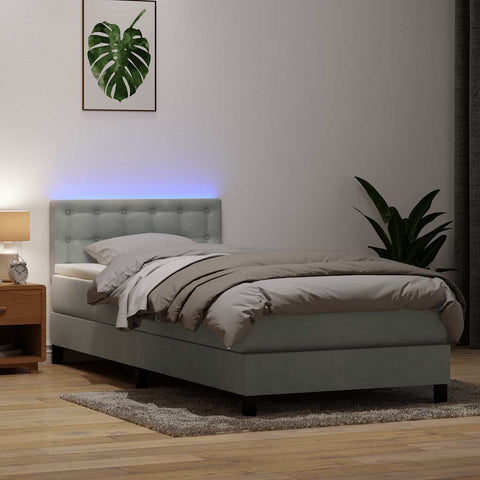 Letto a Molle con Materasso e LED Grigio Chiaro 100x210cm Velluto