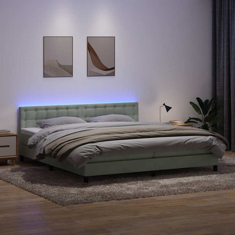 Letto a Molle con Materasso e LED Grigio Chiaro 180x210cm Velluto