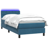 Letto a Molle con Materasso e LED Blu Scuro 80x220 cm Velluto