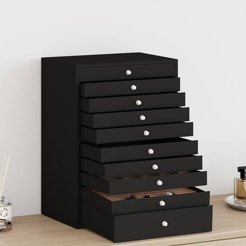 Portagioie 10 Strati con Portaorologi Nero 29x20,5x40,5 cm