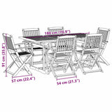 Set da Pranzo da Giardino 7pz 180x90x75cm Legno Massello Acacia