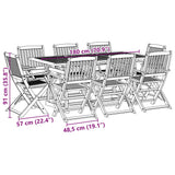 Set da Pranzo da Giardino 9pz 180x90x75cm Legno Massello Acacia