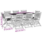 Set da Pranzo da Giardino 9pz 180x90x75cm Legno Massello Acacia