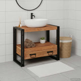 Armadio da bagno con cassetto Marrone Legno di Acacia Massello
