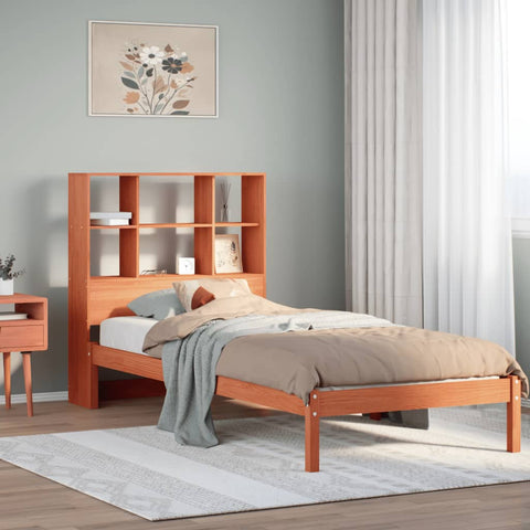 Letto Libreria senza Materasso Marrone Cera 90x190 cm in Pino