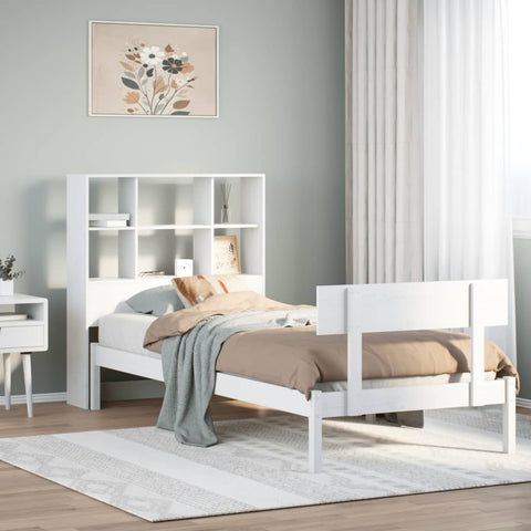 Letto Libreria senza Materasso Bianco 90x190 cm Massello Pino