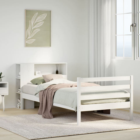 Letto Libreria senza Materasso Bianca 90x200 cm Legno di Pino