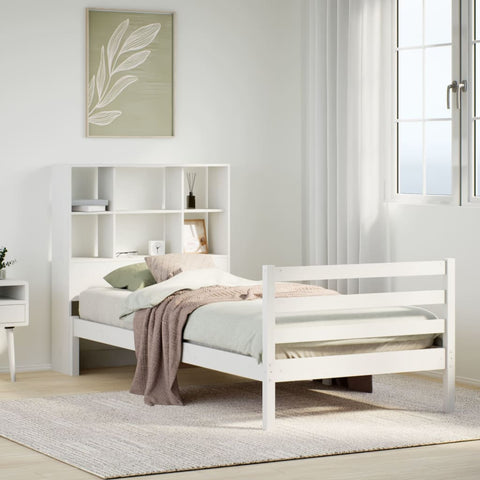 Letto Libreria senza Materasso Bianco 90x190 cm Massello Pino