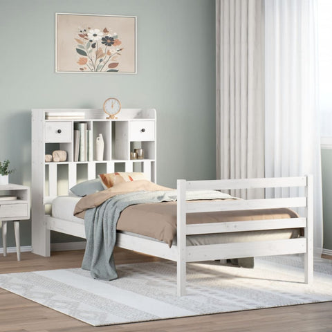 Letto Libreria senza Materasso Bianca 90x200 cm Legno di Pino