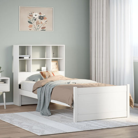 Letto Libreria senza Materasso Bianco 90x190 cm Massello Pino