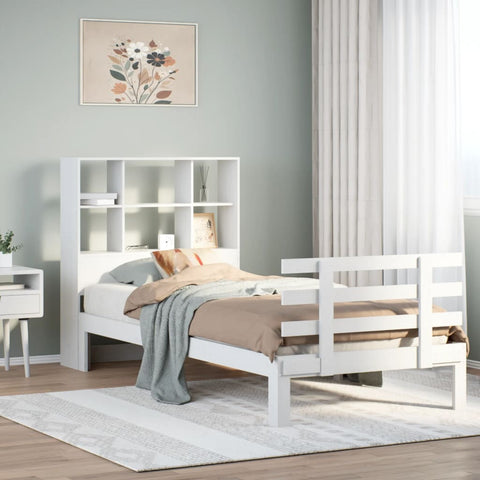 Letto Libreria senza Materasso Bianco 90x190 cm Massello Pino