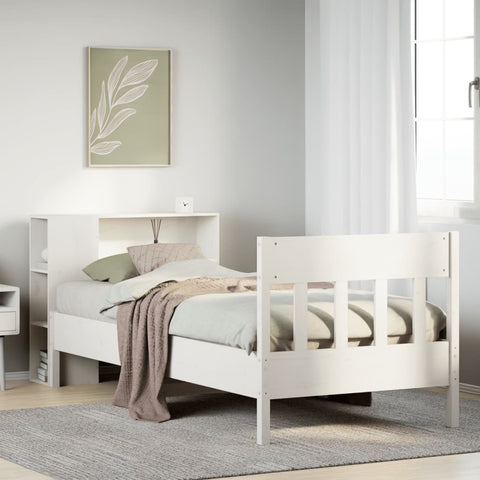 Letto Libreria senza Materasso Bianco 90x190 cm Massello Pino