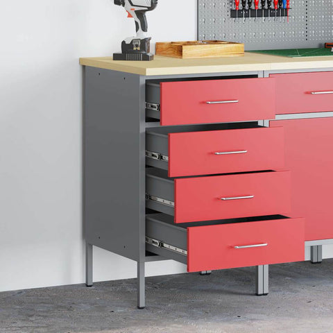 Banco da Lavoro con cassetto Rosso e grigio 50 x 55 x 85 cm
