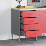 Banco da lavoro con cassetto Rosso e Grigio 50 x 55 x 85 cm