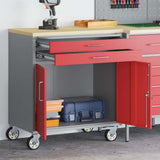 Carrello da lavoro a rulli Rosso e Grigio 75 x 45 x 85 cm