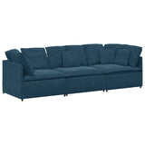 Divano Modulare con Cuscini in Velluto Blu