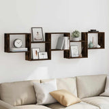 Mensola a Cubo da Parete 5 Scomparti in Truciolato Rovere Fumo