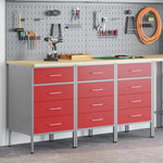 Mobile da lavoro 3 pcs Rosso e Grigio 150 x 55 x 85 cm