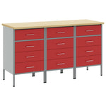Mobile da lavoro 3 pcs Rosso e Grigio 150 x 55 x 85 cm