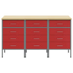 Mobile da lavoro 3 pcs Rosso e Grigio 150 x 55 x 85 cm