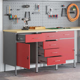 Mobile da lavoro con ruota 3 pcs Rosso e Grigio 75 x 45 x 85 cm