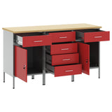 Mobile da lavoro con ruota 3 pcs Rosso e Grigio 75 x 45 x 85 cm