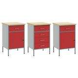 Mobile da lavoro con ruota 3 pcs Rosso e Grigio 75 x 45 x 85 cm